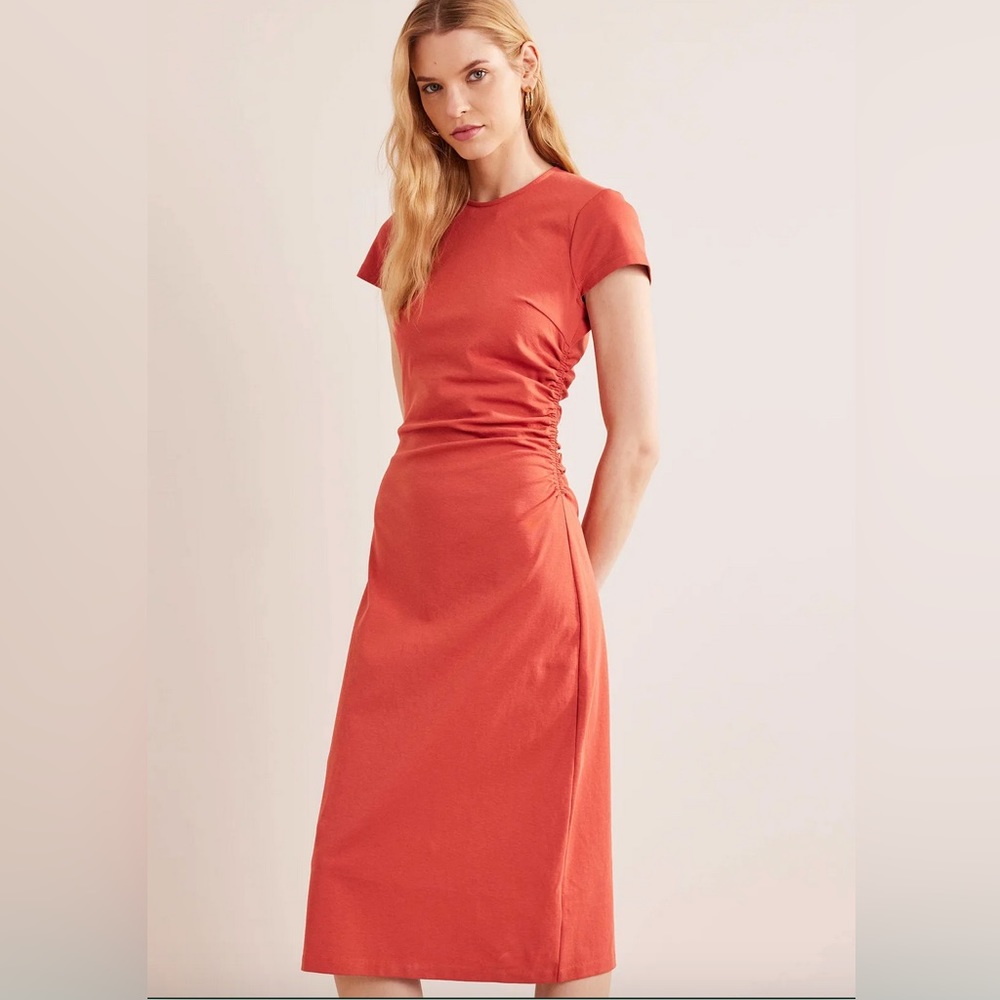Boden side ruched jersey midi dress